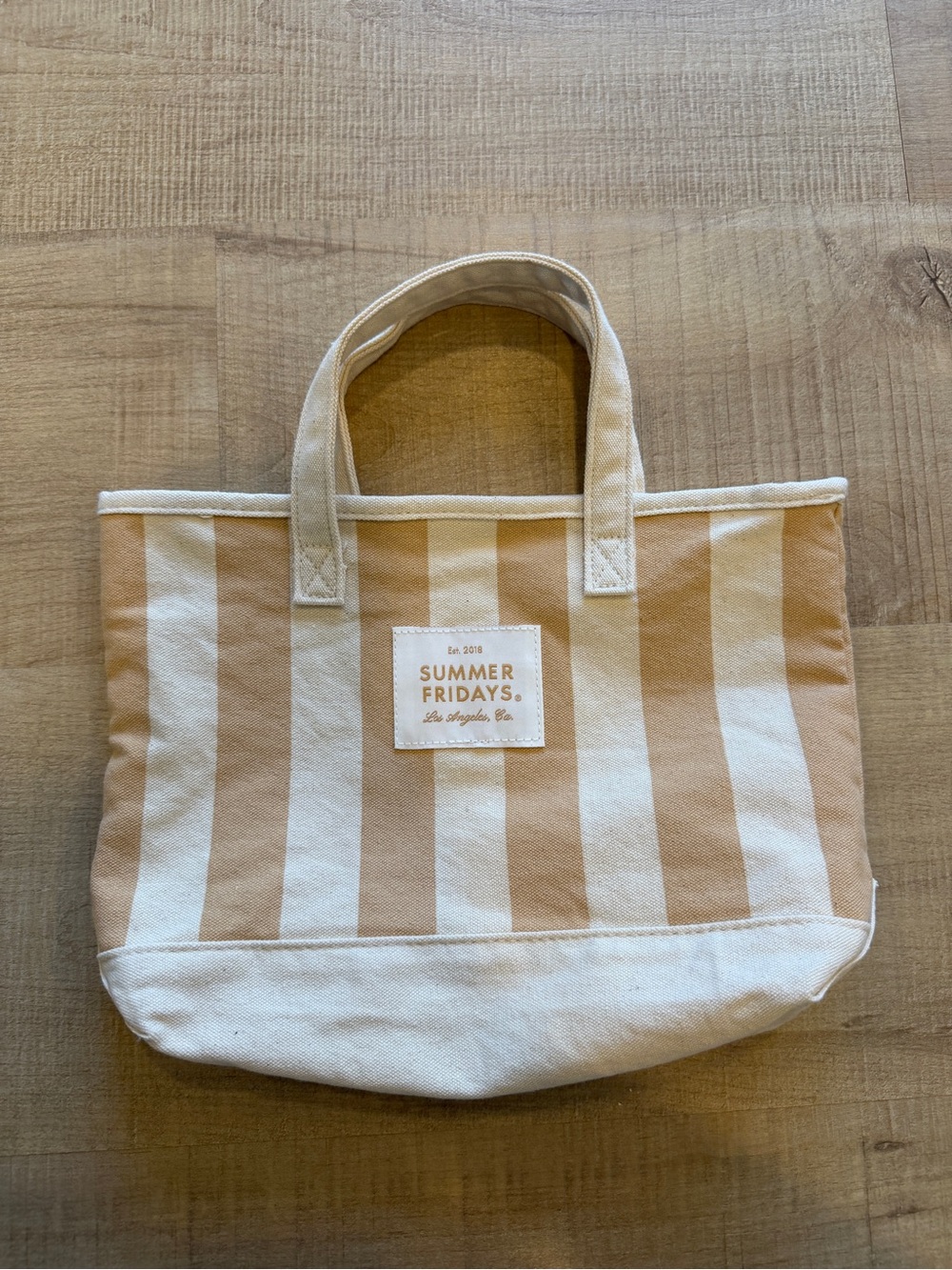 Summer Fridays Beige and White Mini Tote